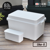 日本like-it 日製多功能直紋耐壓收納箱(附分隔盒1入)-83L-4色可選
