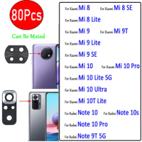 80Pcs，Back Camera Glass Lens With Adhesive For Xiaomi Mi 8 9 se 10 Pro Mi10T Lite Mi 10 Ultra Redmi Note 10S 9T