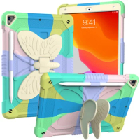 Butterfly PC Stand Coque Tablet Case for iPad9 iPad8 iPad 9 7 8 10.2 9th 8th 7th 2021 2020 2019 Cover Shockproof Silicone Fundas