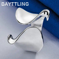 Simple 925 Sterling Silver Glossy Twisted Wide Open Ring Men Women Fashion Wedding Temperament Ring Party Jewelry Accessories