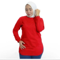 Kaos Wanita Oval Polos Oversize Atasan Baju Tangan Panjang Tshirt - Size L-XL - no Slit kaos oval ju