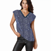 S*PHIE M*RTIN WOMENS SHORT SLEEVE NAVY PATTERN BLOUSE/ BLOUSE S*PHIE MARTIN / BLOUSE WANITA TANGAN P