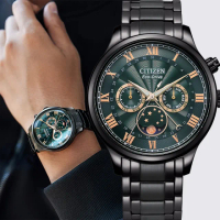 【CITIZEN 星辰】Eco-Drive 環保光動能月相手錶-綠 禮物 送禮 推薦(AP1055-87X)
