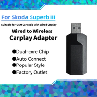 Plug and Play Apple Carplay Adapter for Skoda Superb III Mini Smart AI Box USB Dongle Car OEM Wired Car Play To Wireless Carplay