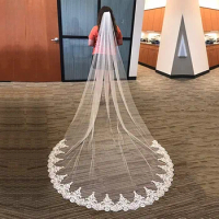 Hot Sale Elegant Flower Lace Edged Appliques Veil with Comb 1 Tier Veil 3mx1.5m Long Cathedral Length Weding Bride Accessories