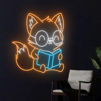 Fox Reading Book Neon Sign Fox Led Light Room Wall Art Decor Neon Sign Animal Neon Light