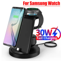 3 in 1 30W Wireless Charger For Samsung Galaxy S23 S22 Ultra Watch 6/5/4 5 Pro Active 1 2 Buds 2 Pro/Pro Fast Charging Station
