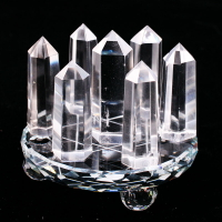 如鴻天然白水晶七星陣擺件六棱柱球玻璃底盤家居裝飾禮品原石