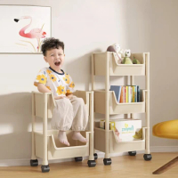 Trolley Bookshelf Portable Creative Living Room Mobile Display Kitchen Storage Rack Cabinet Corner Movable Bookshelf With Wheels