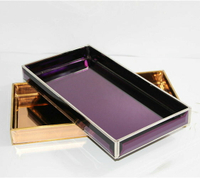 歐式金屬玻璃托盤擺件紫色鏡電鍍餐廳陳設茶盤軟裝家居裝飾品展示