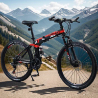 26 Inch Spoke Wheel Folding Mountain Bicycle Full Suspension MTB High Carbon Steel Frame Cross Country Bike aldult gravel bike