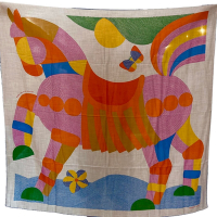 HERMES 經典喀什米爾羊絨雙面抽象印花大方圍巾-小馬邁步(140*140CM)