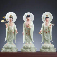 40cm 48cm White marble Three Saints of the West Amitabha buddha statue Guanyin Mahasthamaprapta Bodhisattva stand statue Large