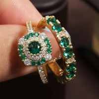 ZAKOL Fashion Green Zircon Wedding Ring Set Gold Color Plated Engagement Ring for Women Wedding Jewelry
