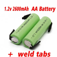 1.2V AA rechargeable battery 2600mah NI-MH cell Green shell with welding tabs for Philips electric shaver razor toothbrush
