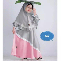 Qalisya Label / Rabiya syari kids - Gamis Anak Set Khimar / Gamis MANGGO CREPE/ Size S Fit 2-4 Tahun