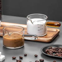 80/150ml Colour Glass Handle Espresso Measuring Cup Vshape Mouth Milk Jug Coffee Supplies Thickened Glass Kitchen Measure Mug