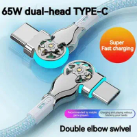 180° Dual-head Type-c Charging Cable 65WPD Fast Charge For Apple 15 Vivo Mobile Phone Car Tablet P8F3