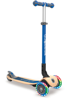【滿$599折$50】法國 GLOBBER 哥輪步 2合1三輪折疊滑板車木製版(LED發光前輪)-海軍藍【紫貝殼】