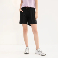 【Hang Ten】女裝-REGULAR FIT冰絲織帶外抽繩吸濕排汗涼感短褲(黑)