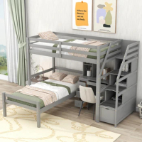 Twin Size bed,Twin Loft Bed with a Stand-alone Bed,Storage Staircase,Desk,Shelves and Drawers,Loft Bed Can sleep and study