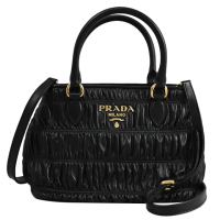 【PRADA 普拉達】經典浮雕LOGO抓皺NAPPA皮革手提包兩用包(黑)