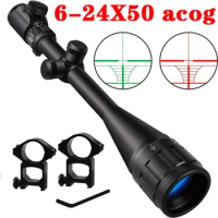 6-24X50 ACOG Hunting Optics Rifle Scope Tactical Sight Red/Green Crosshair Illuminated Reticle Riflescope Sniper Hunting