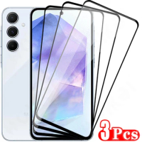 1-3 Pcs Tempered Glass For Samsung Galaxy A55 A35 A15 A54 A34 A14 4G 5G Curved Full Cover Screen Protector Protective Glass