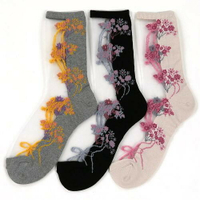 *現貨賣完就沒了*【花日襪】日本製 透明 襪子 日花扇 日本襪 襪子 日系襪 和柄 花扇柄 長襪 透明 玻璃絲 中筒襪