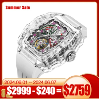 Haofa Flying Tourbillon Crystal Watch for Men Luxury Transparent Hollowing Waterproof Luminous Automatic Mechanical Watches 2210