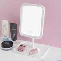 其他品牌 - [白色] USB充電 LED燈座枱鏡 桌面化妝鏡 三色調光