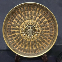 古玩銅器百福圖銅碟盤收藏品擺件高浮雕刻百福迎春圖純銅裝飾擺放