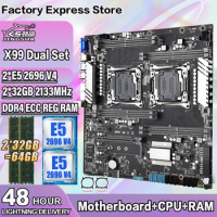 X99 Dual Motherboard Set with 2*E5 2696 V4 and 2*32GB=64GB DDR4 ECC REG 2133mhz RAM Support Intel LGA 2011-3 V3 /V4 CPU Kit