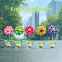 Cute Sunflower Shaking Head Car Ornament, Lovely Swing Dashboard Decoration, Funny Wobble Toy for Ca
