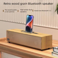 XM-520Wooden HIFI Retro Wireless Bluetooth 5.3 Subwoofer Stereo Surround Speaker Home Theater Dual Speaker with AUX/FM/USB Drive