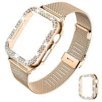 Silm strap+case For Apple Watch band 41mm 40mm 44mm 45mm 38mm 42mm correa Meatl Milanese bracelet iwatch series 3 4 5 6 se 7 8