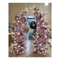 Silk Flowers High Quality Artificial Flower Arch Purple Rose Wedding Arch Horn With Flower