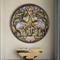 異麗泰國進口柚木雕花板東南亞家居裝飾品玄關木雕掛畫壁掛壁飾