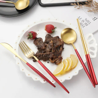 【媽媽咪呀】職人手作頂級304不鏽鋼鈦金餐具_4件式(主餐刀+主餐叉+主餐勺+筷子)