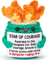 Emotional Support Dumpster Fire - Positive Crochet Plush Desk Accessory for Brave Coworkers Funny He