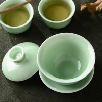 Gaiwan for Tea Bowl High-quality Chinese Celadon Gai Wan Tea Set Chawanmushi Bowl With Lid Ceramic Tureen Gaiwan Jingde Town Bar