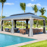 10x20 Outdoor Canopy Gazebo, Double Roof Patio Gazebo Steel Frame with Netting and Shade Curtains for Garden,Patio,Party Canopy
