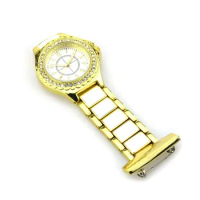 WAH633 Golden Color Doctors Fob Watch for Nurses Round Dial with Shining Crystal 6 Pieces