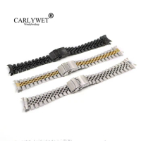 CARLYWET 22mm Hollow Curved End Solid Screw Links Stainless Steel Watch Band Strap Jubilee Bracelet Double Push Clasp For Seiko
