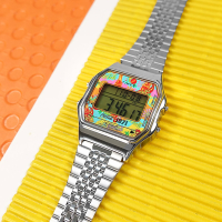TIMEX 天美時 可口可樂聯名 復古 鬧鈴 計時碼錶 不鏽鋼手錶-銀色/34mm
