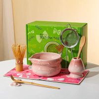 Butterfly Knot Matcha Bowl Hundred Book Stand Matcha Pink Ceramic Set with Spout Ceramic Piece Set (