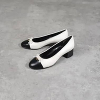 Sepatu TORY BURCH CAP TOE HALF BLACK WHITE HEELS 100% ORIGINAL 37