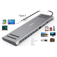 Onten 14 in 1 Type-C Hub - Type-C to 2 x HDMI 4K/ VGA/ 2 x USB-C/ 4 x USB 3.0/Gigabit port/SD/TF/Aud
