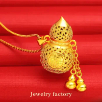 Pure 100% Plated Real 999 Gold 18k Women's Gilded Necklace Collar Sweater Chain Treasure Gourd Woven Pendant for Women's Gifts