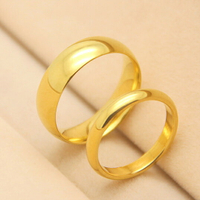 鈦鋼情侶戒指一對戒黃金色指環光面尾戒男女不掉色素圈戒指小細圈